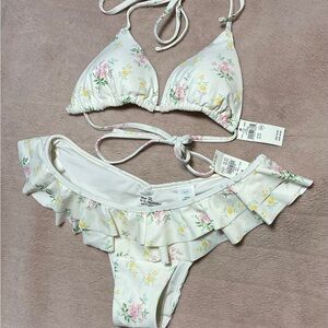 Aerie floral ruffle bikini bottom